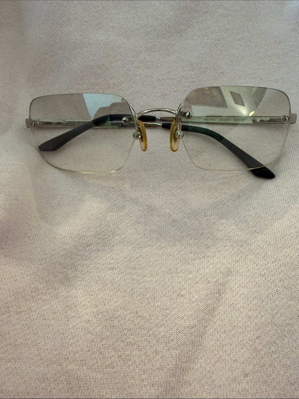 Vintage Ray-Ban RB3191 rimless square size 56 silver frame light tint